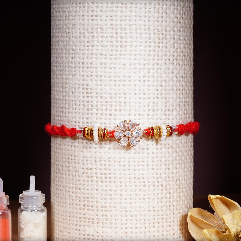 Stunning AD Stone Rakhi with Handcrafted Thread