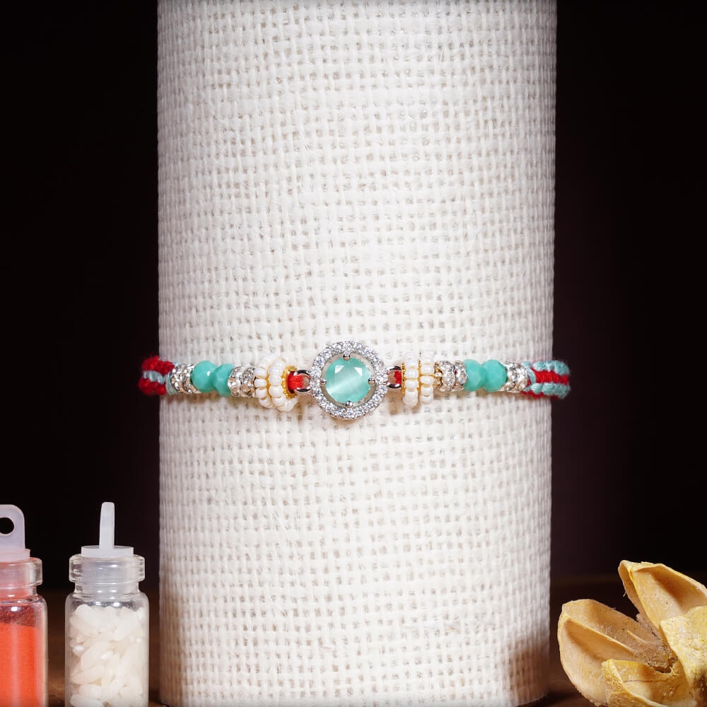 American Diamond Turquoise Rakhi