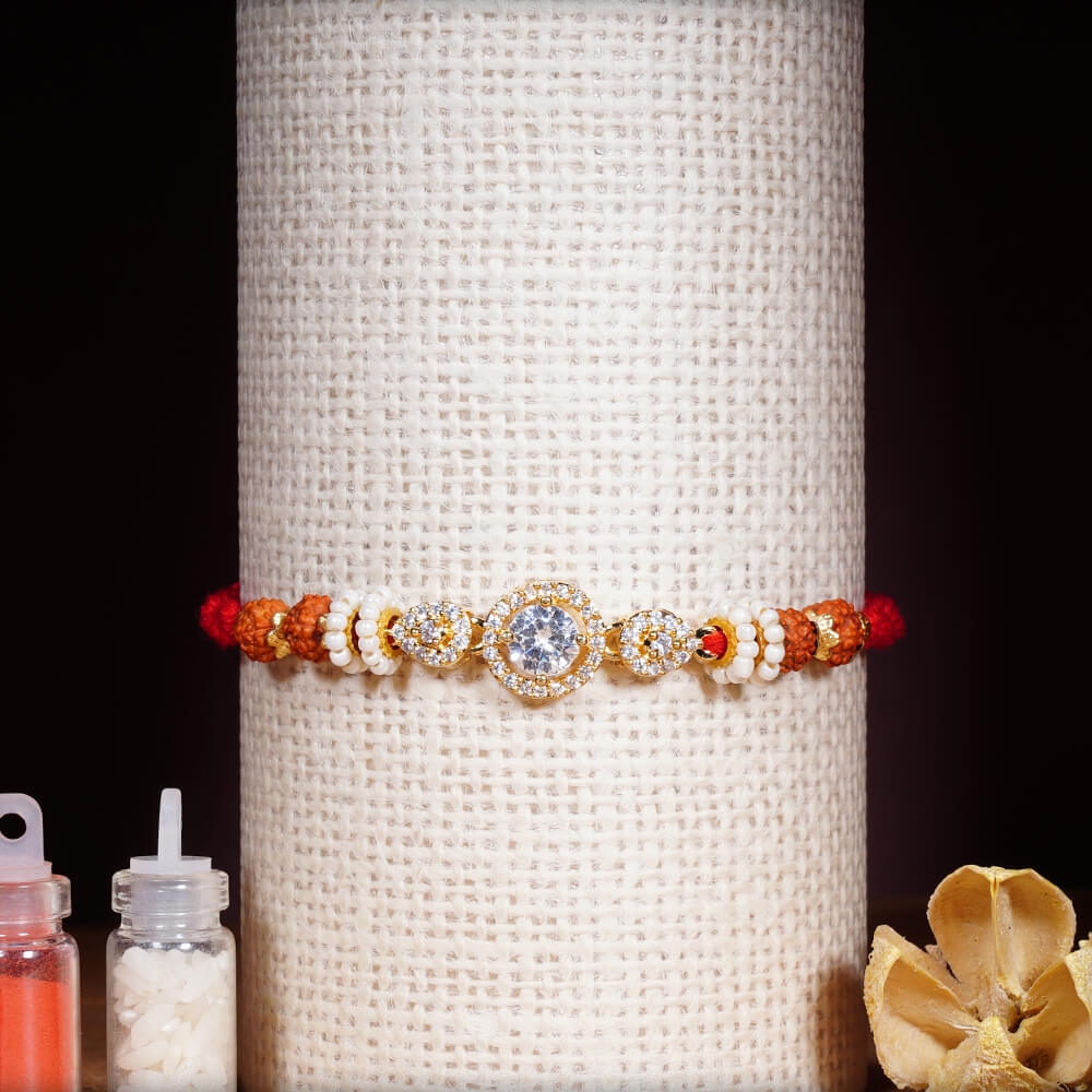 Beautiful American Diamond Rakhi with Rudraksh