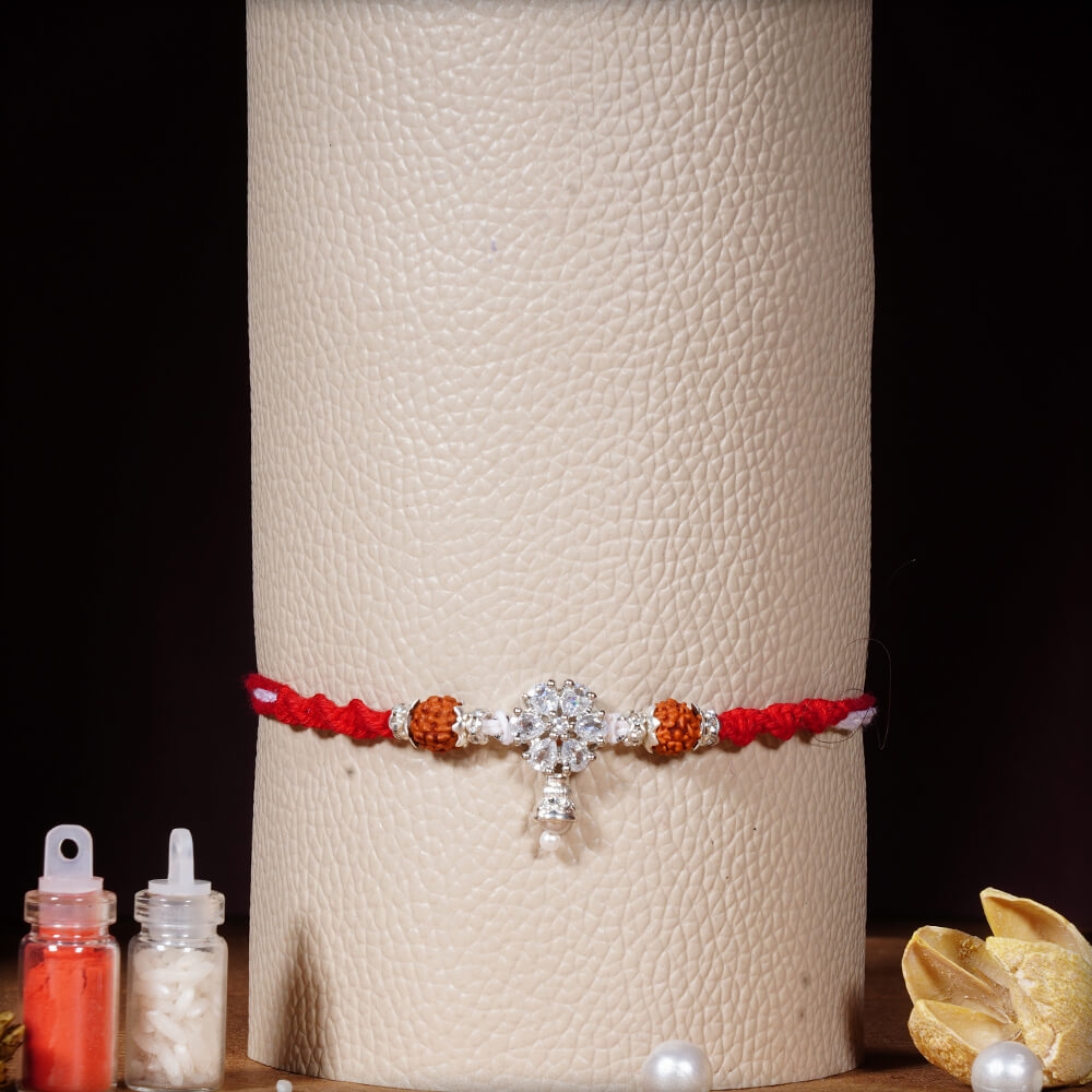 Exclusive American Diamond Rakhi with Rudraksh