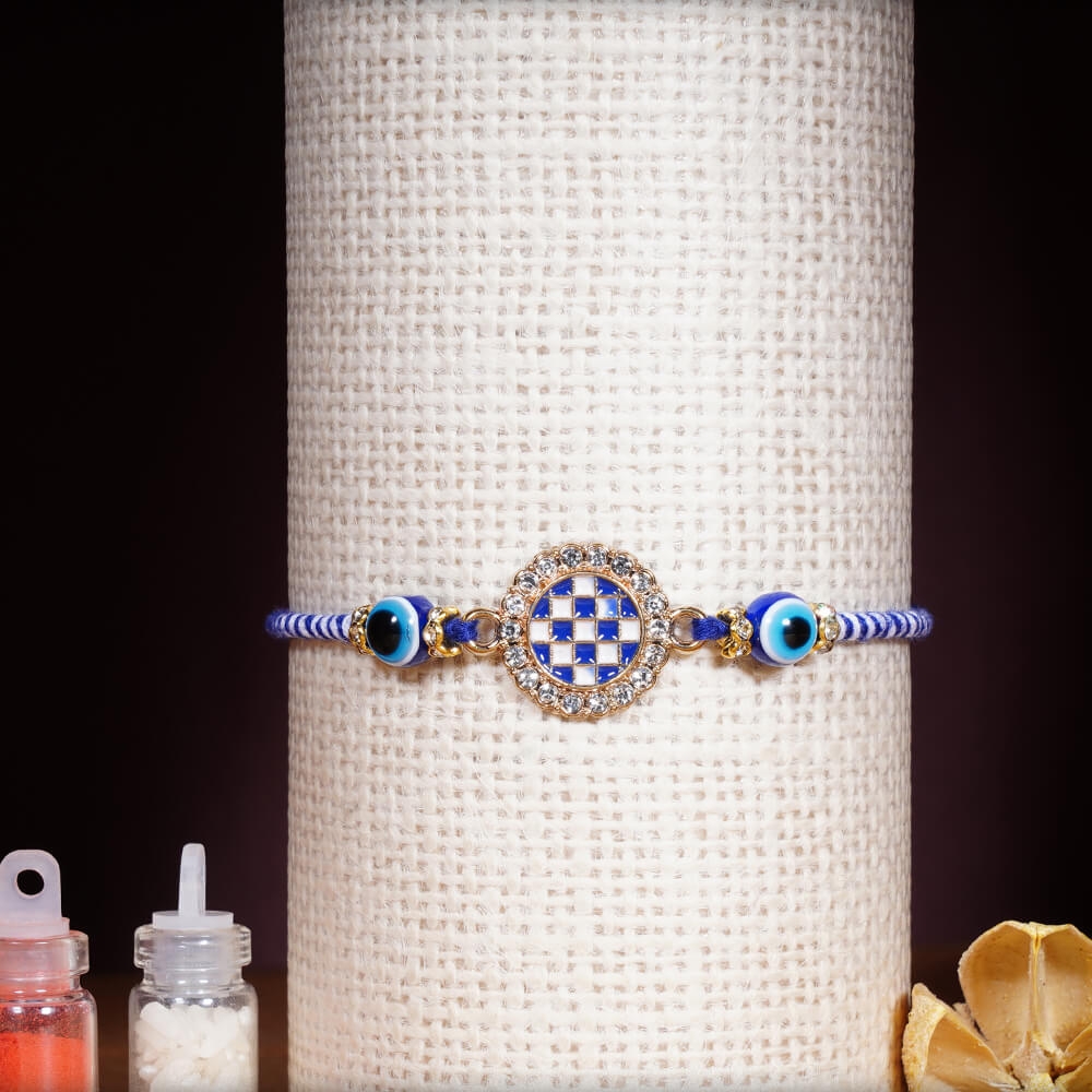 Royal Blue Evil Eye Diamond Rakhi