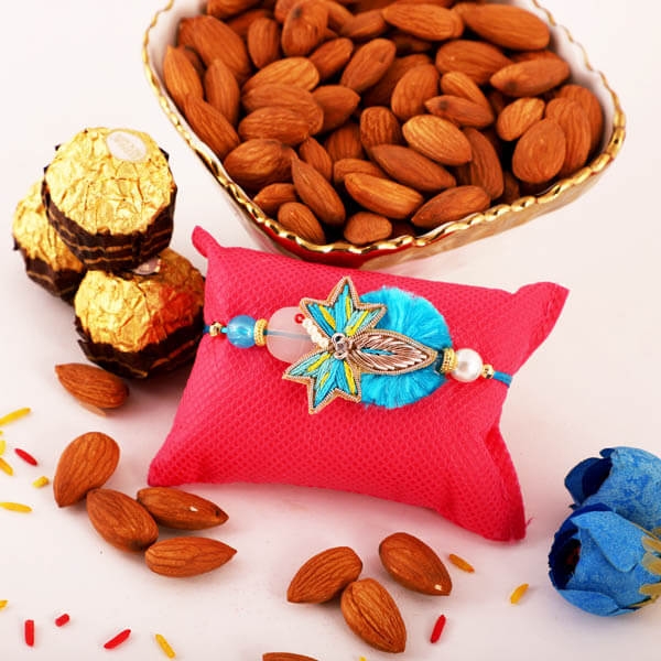 Ocean Blue Rakhi with Almond and Ferrero