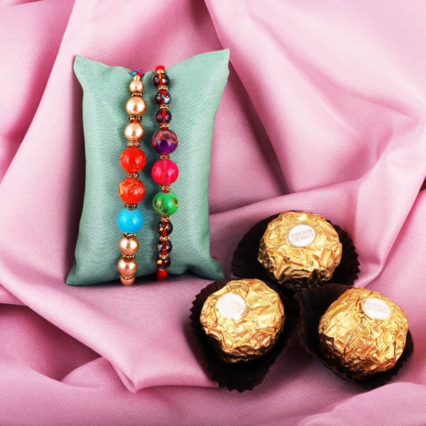 Twin Beaded Rakhi & Ferrero Rocher