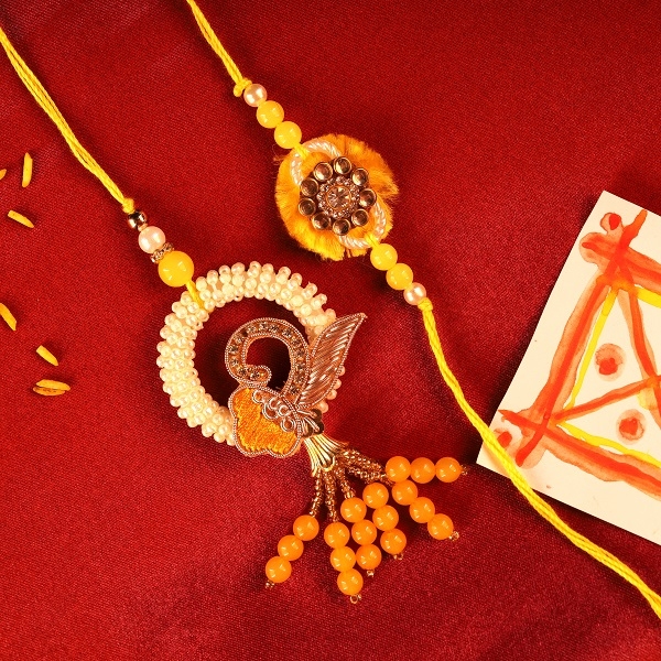 Yellow Beads Couple Rakhi Set