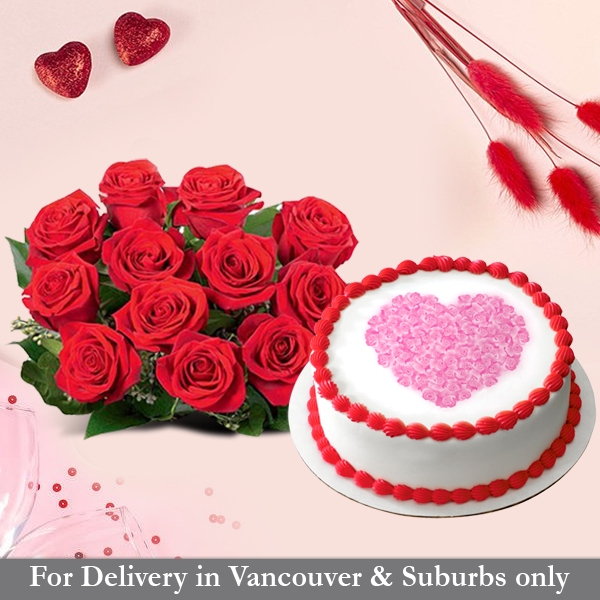 Romantic Roses Cake With Dozen Roses