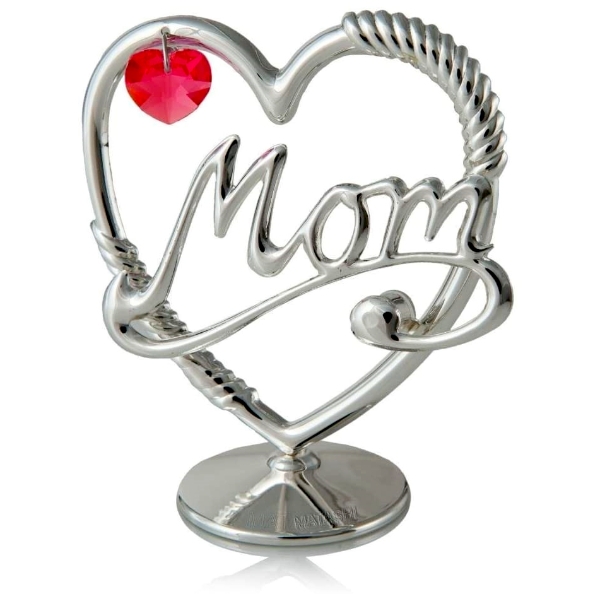 Silver Plated Crystal Studded Mom Heart