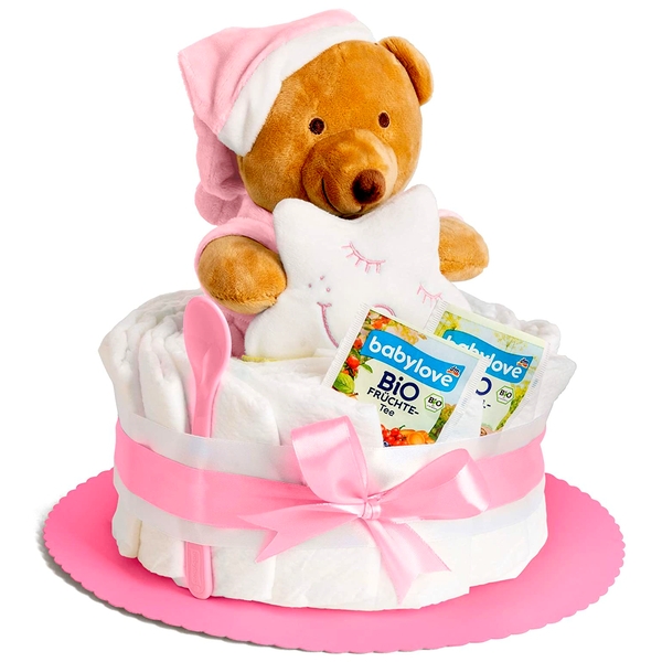 Homery Nappy Cake with Teddy Music Box