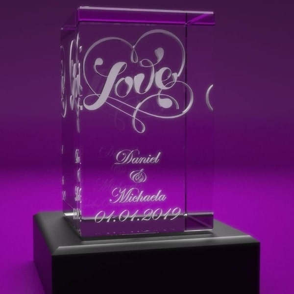 3D Glass Crystal Square XL with Love