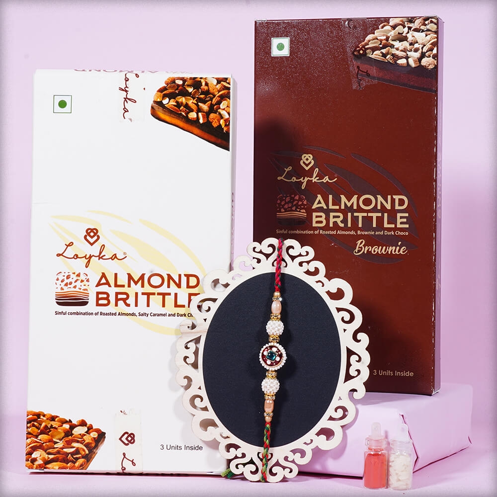 Royal Pearl Rakhi with Almond Brittle Combo