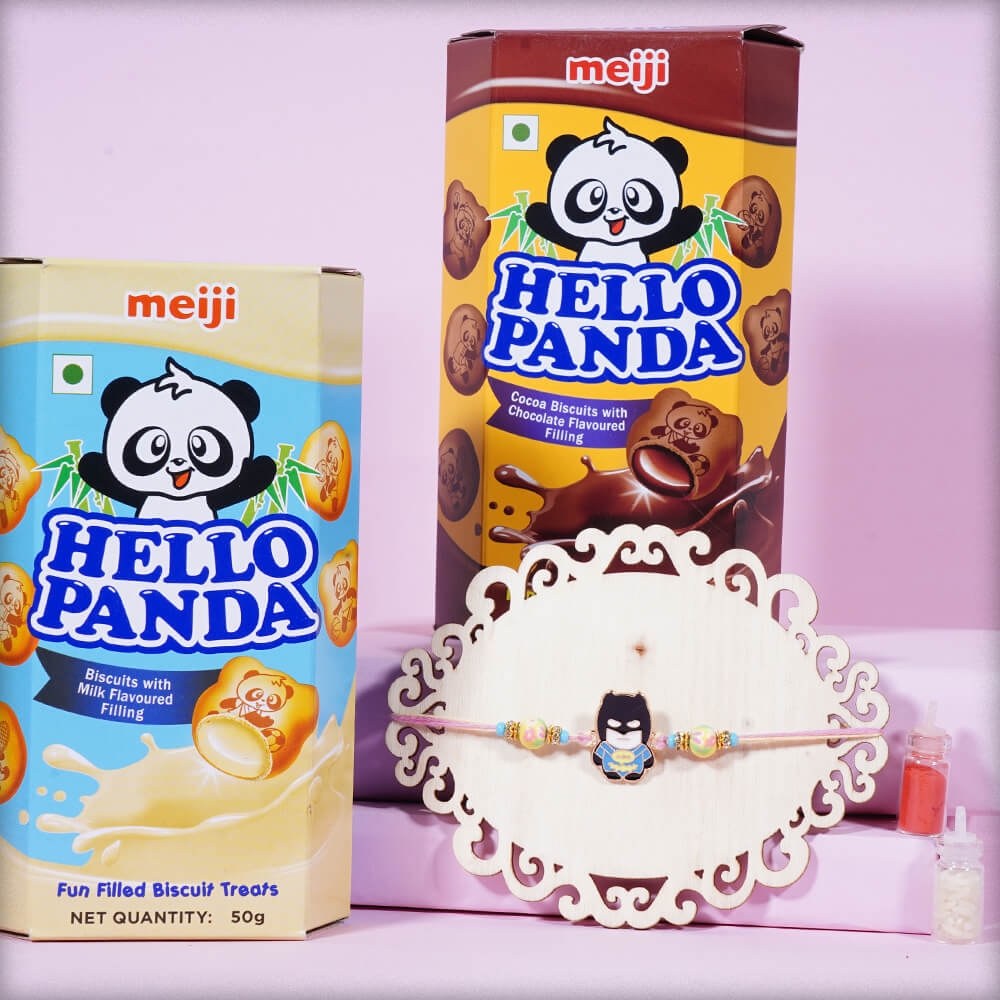 Powerful Batman Rakhi with Hello Panda Biscuits