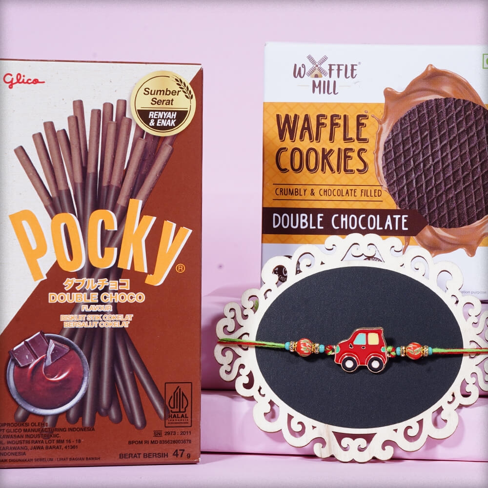 Red Car Rakhi with Waffle Combo