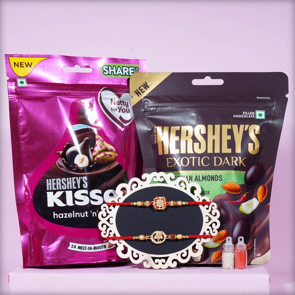 Set of 2 Rakhi with Hershey's Kisses and Choco Almonds