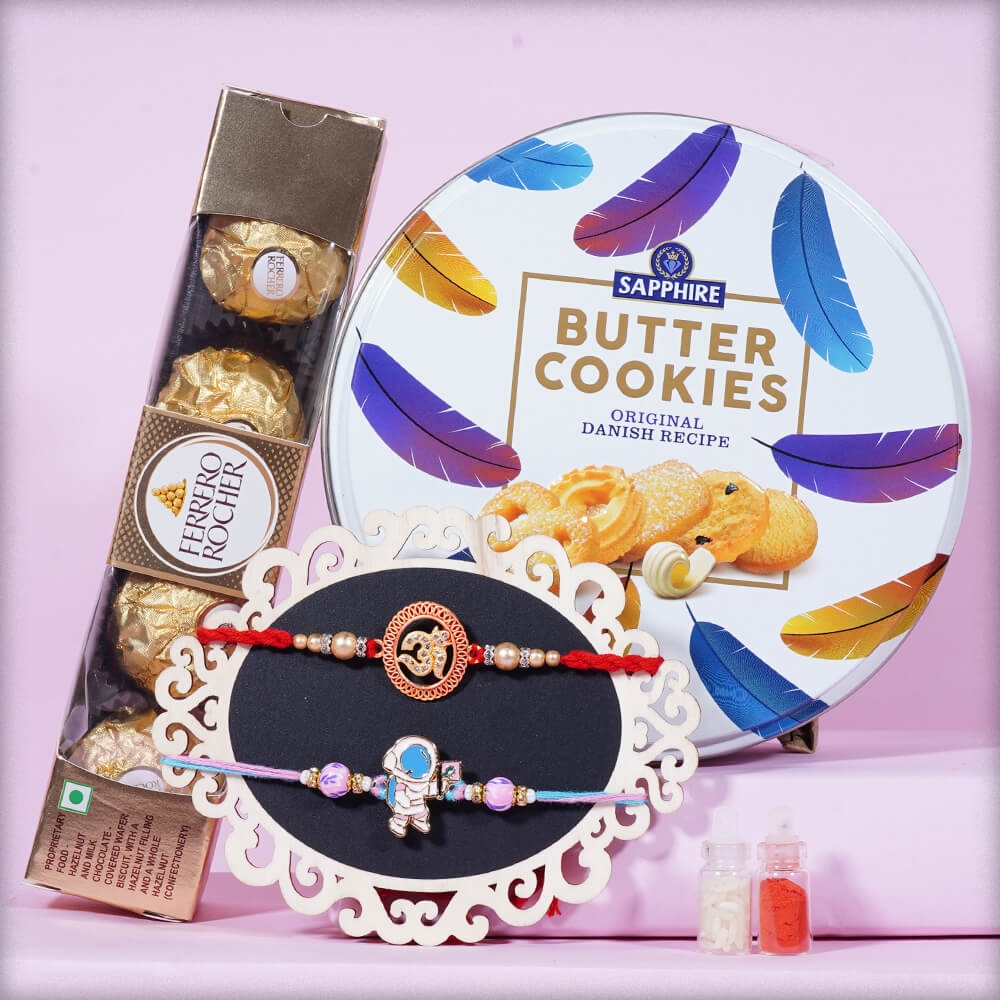 Set of 2 Rakhi with Butter Cookies and Ferrero Rocher