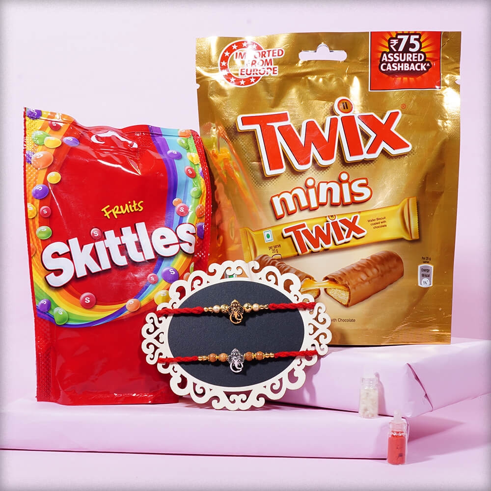 Set of 2 Rakhi with Twix Minis & Skittles