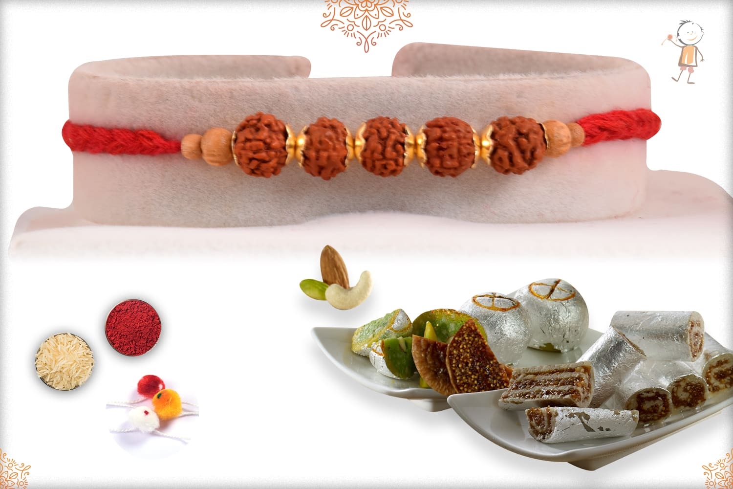 Rakhi with Kaju Anjeer Roll & Rajwadi Ladoo (500gm)