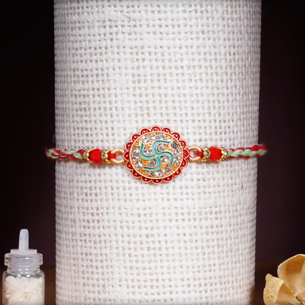 Auspicious Swastik Rakhi with Diamonds