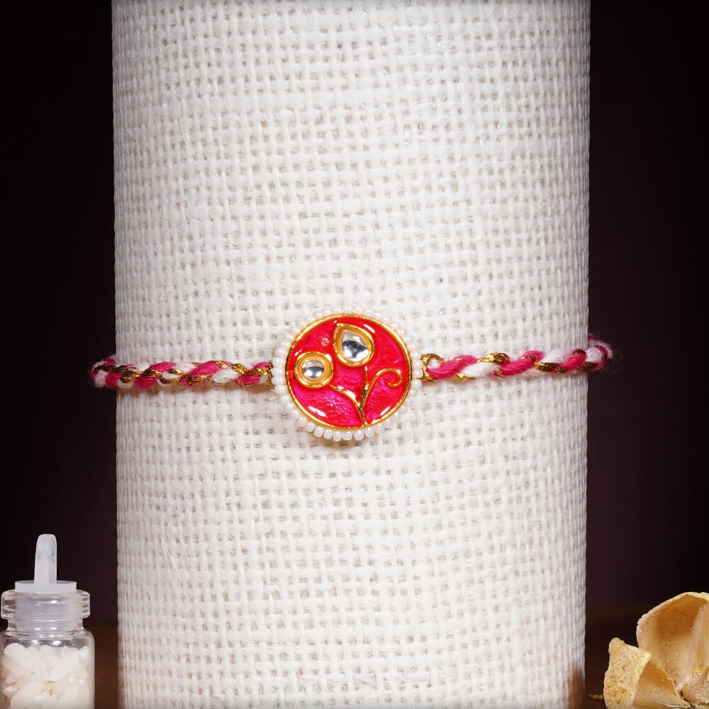 Beautiful Meenakari Rakhi with Pearls