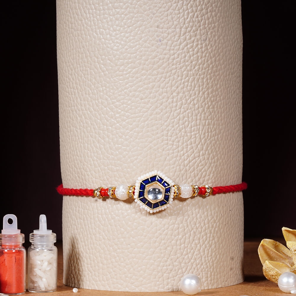 Royal Blue Rakhi with Pearls