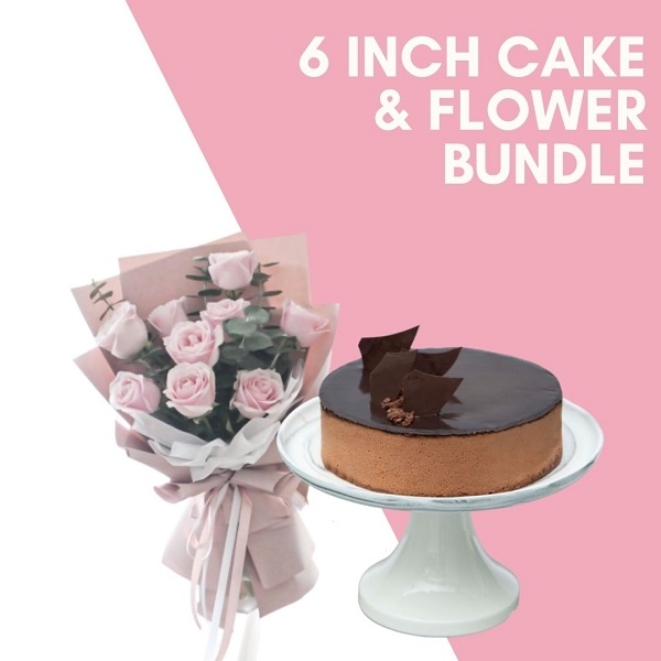 6 Inch Cake & Flower Bundle