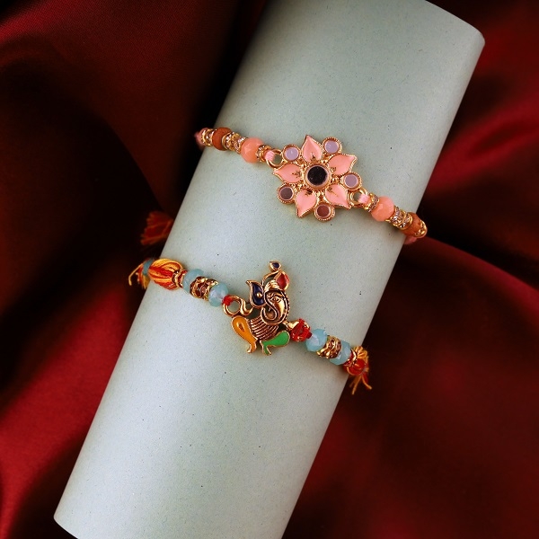 Ganesh and Floral Rakhi Set