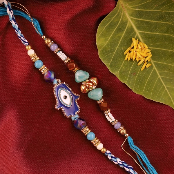 Blue Evil Eye Rakhi Set