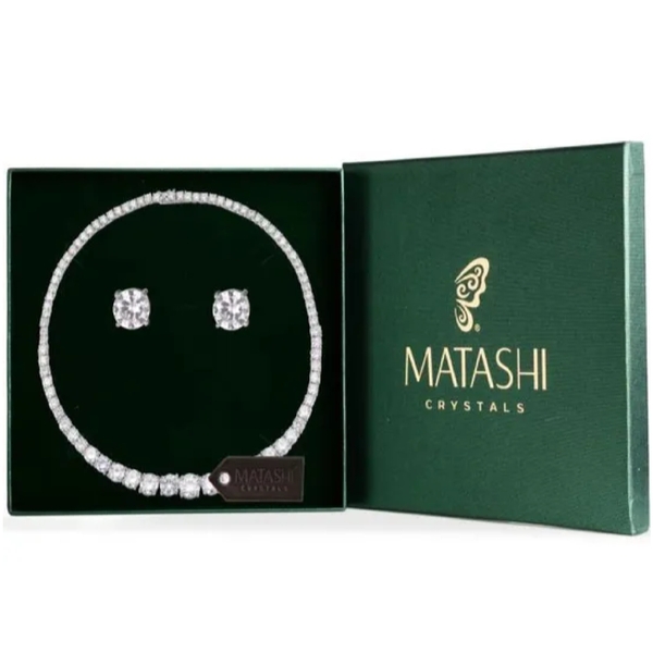 Matashi Rhodium Plated Earrings & Necklace Jewelry Set