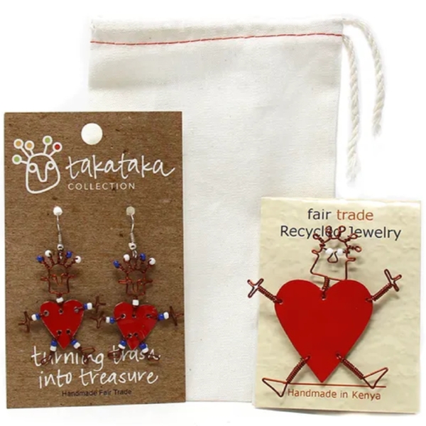  Dancing Red Heart Pin & Earring Set