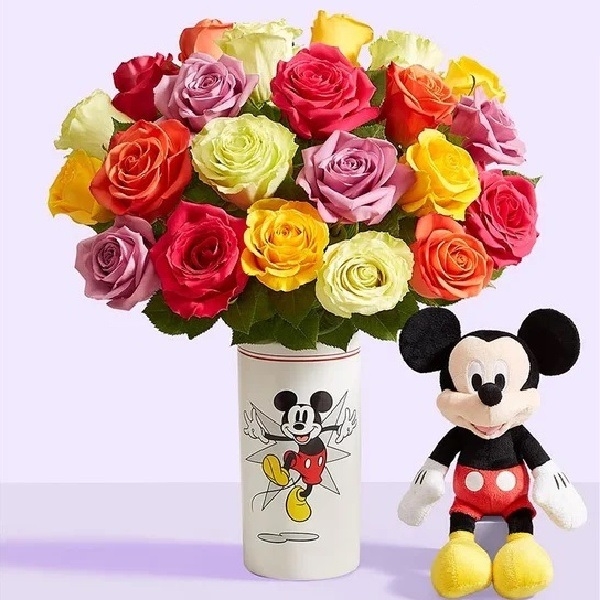 Disney Mickey Mouse Vase With Assorted Roses