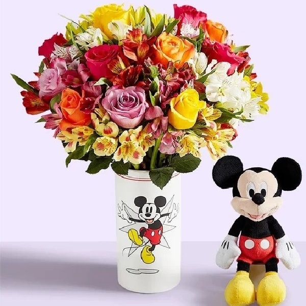 Disney Mickey Mouse Vase with Rose & Peruvian Lily Bouquet