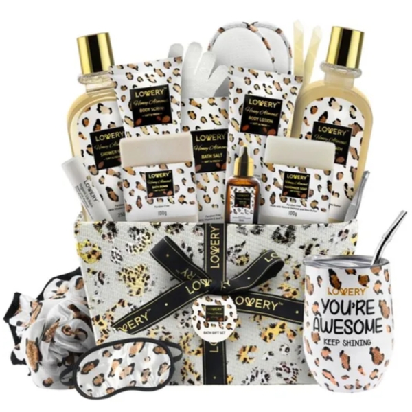 Honey Almond Leopard Spa Basket Set