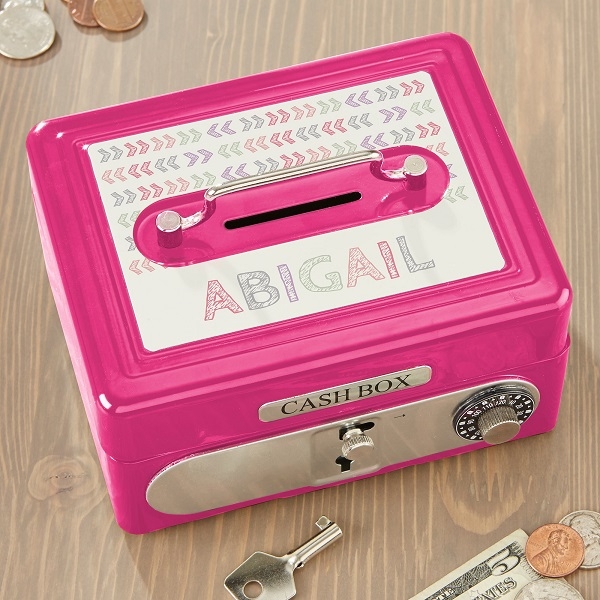 Stencil Name Personalized Cash Box- Hot Pink