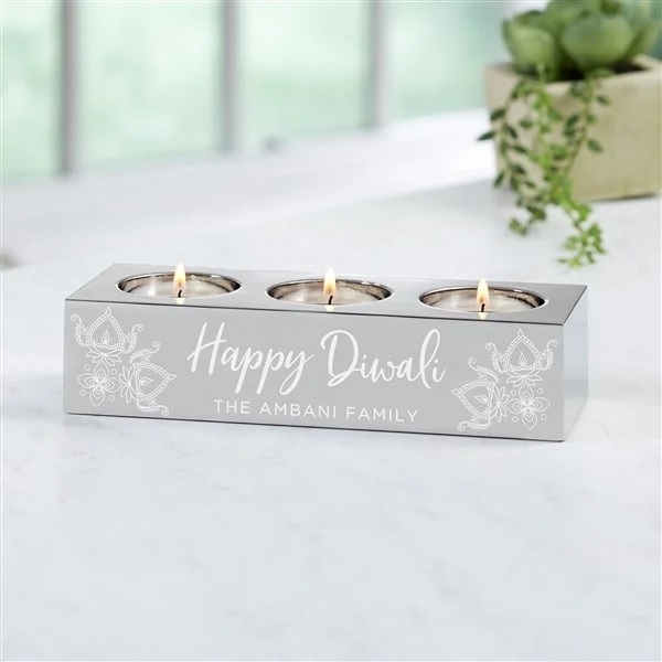 Diwali Personalized 3 Tea Light Candle Holder