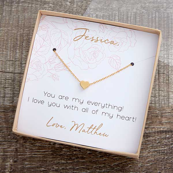 Gold Heart Necklace With Personalized Card